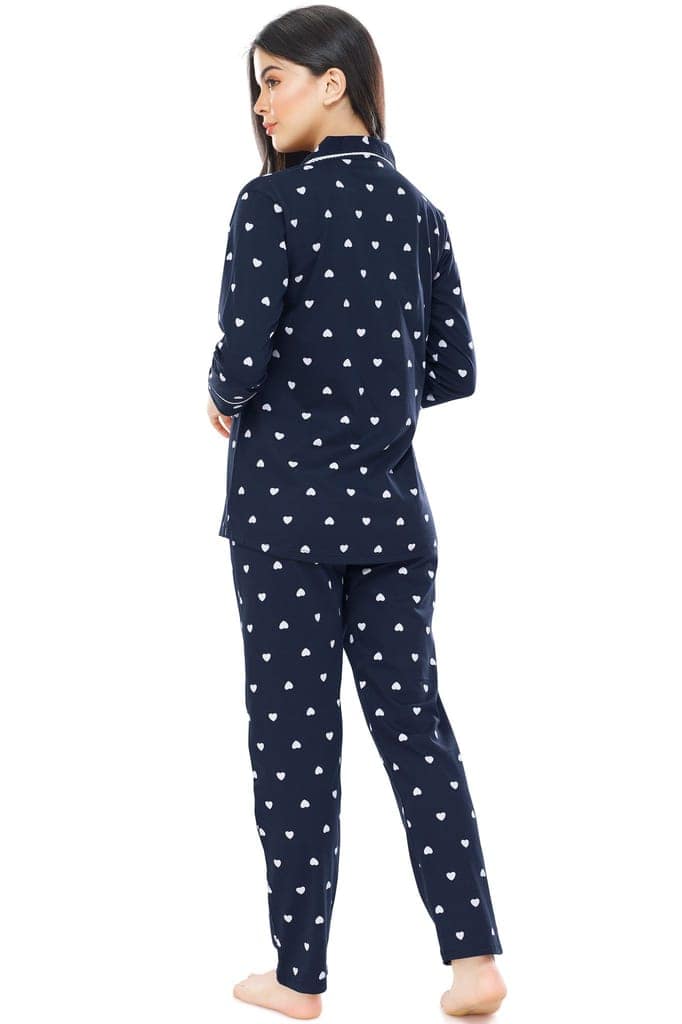 ZEYO Women's Cotton Green Heart Printed Stylish Night suit set view 3