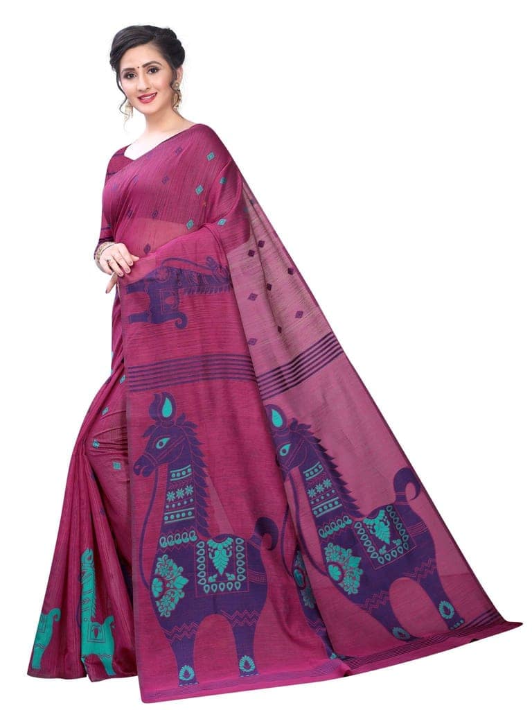 Silk Zone Women's Linen Cotton Slub Woven Saree with Blouse Piece view 3