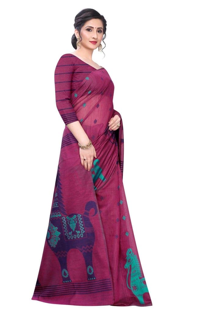 Silk Zone Women's Linen Cotton Slub Woven Saree with Blouse Piece view 4
