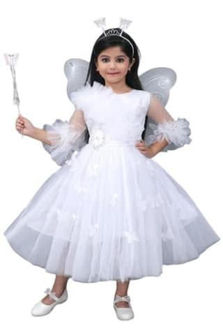 White Fairy Dress for Girls with Wings and Wand