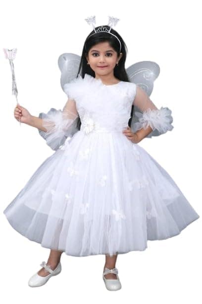 White Fairy Dress for Girls with Wings and Wand