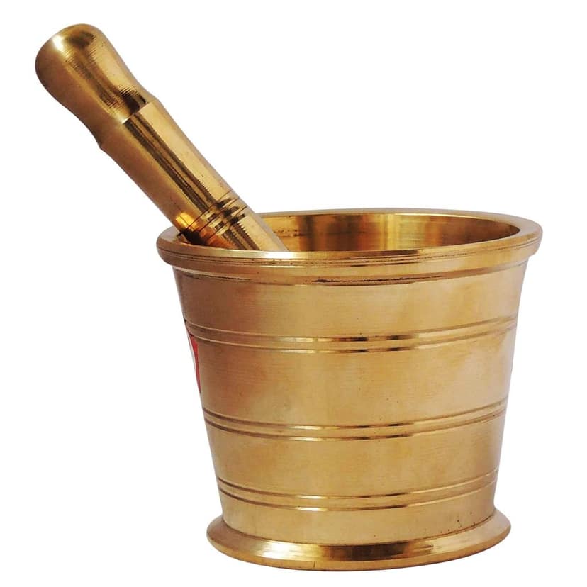 Brass Khal Batta 4 Inch | Handmade Mortar Pestle | Rustic Decor, Height : 3.3 Inch (FMAS321 F) view 2