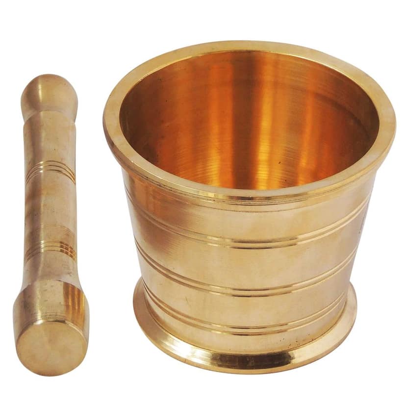 Brass Khal Batta 4 Inch | Handmade Mortar Pestle | Rustic Decor, Height : 3.3 Inch (FMAS321 F) view 3