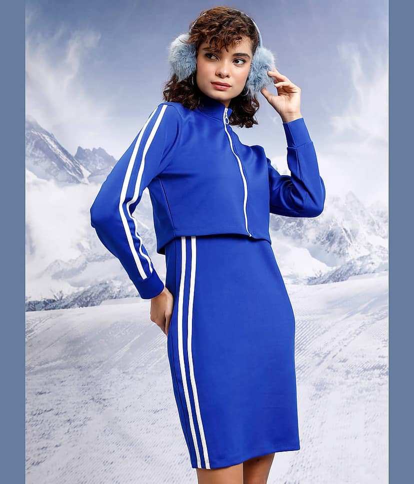 Tokyo Talkies Women Solid Sweatshirt With Trousers Co-Ord Set ( Blue ) view 6