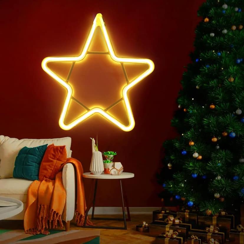 SPARKWORLD Warm White Star LED Neon Sign IP65 Waterproof, AC-Powered Indoor/Outdoor Wall Decor view 2