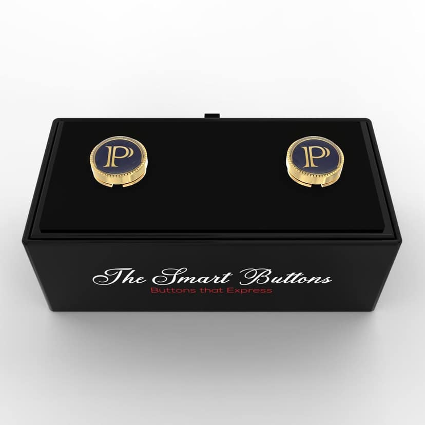 The Smart Buttons - Gold Colour Plated Shirt Button Cover Cufflinks for Men - Personalized Initials - P view 3