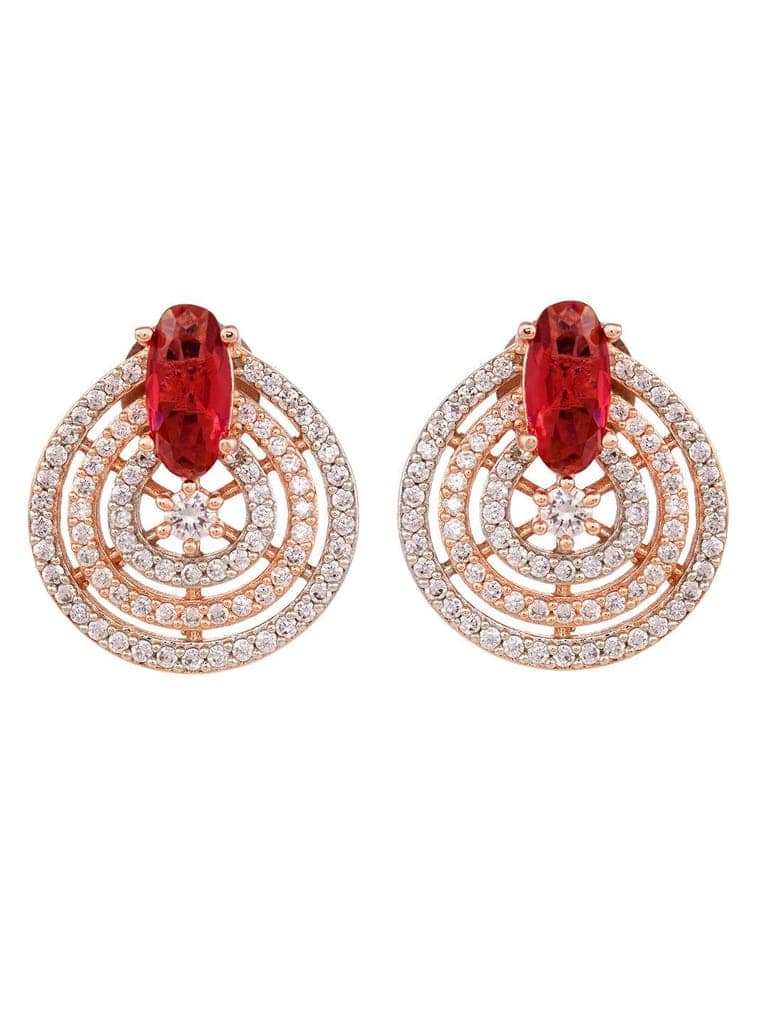 Rose Gold Plated Red and White AD Studded Concentric Studs Earrings view 3
