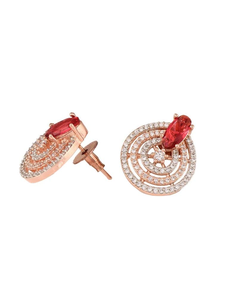 Rose Gold Plated Red and White AD Studded Concentric Studs Earrings view 4