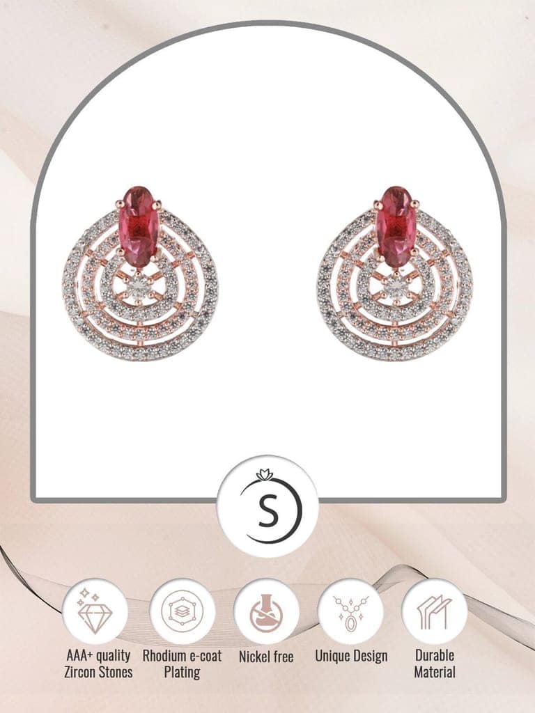 Rose Gold Plated Red and White AD Studded Concentric Studs Earrings view 5