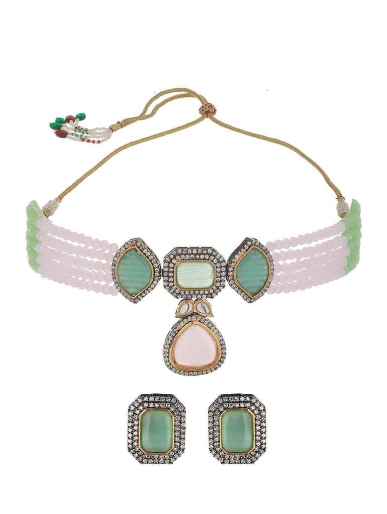 Exquisite Multi Moissanite Pearl Beaded Choker Set view 2