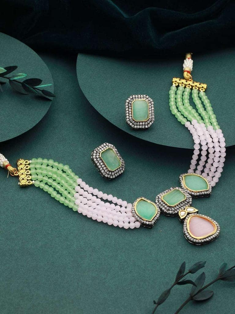 Exquisite Multi Moissanite Pearl Beaded Choker Set view 3