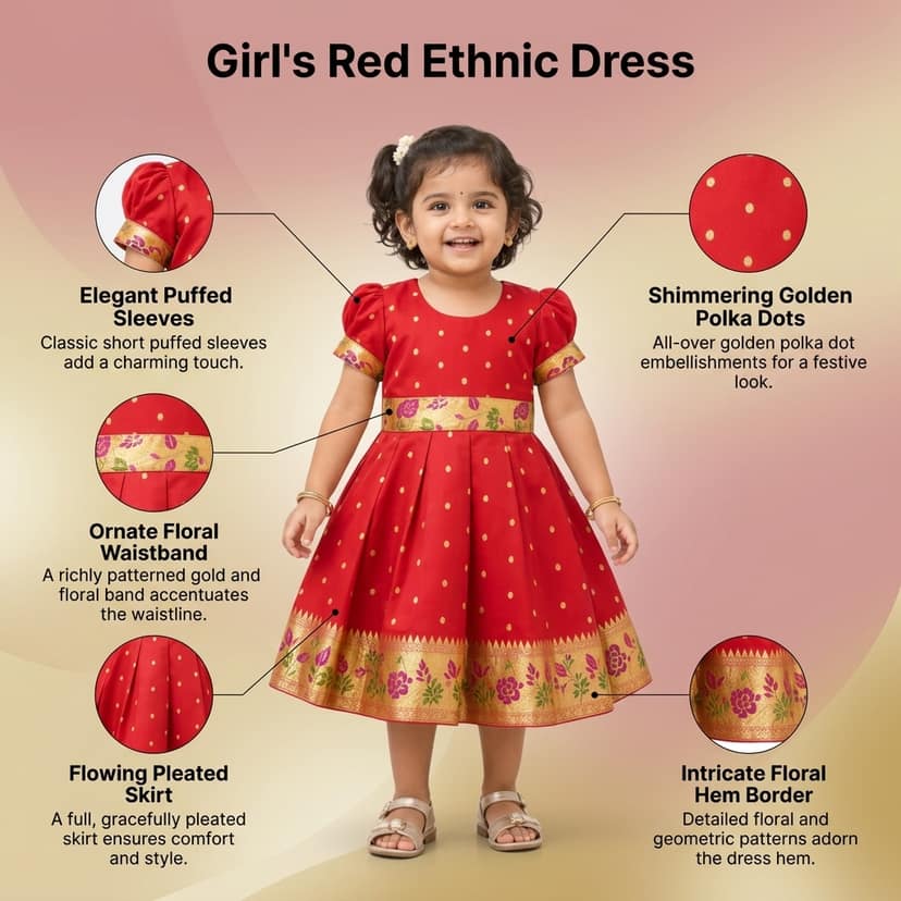 luster Frock taffata-Paithani Age (0 to 5) (18-24 Months, Red) view 4