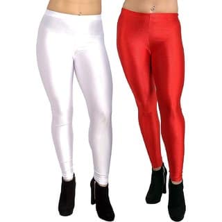 HOMESHOP Shiny lycra leggings for women and girls (Pack of 2) White Red