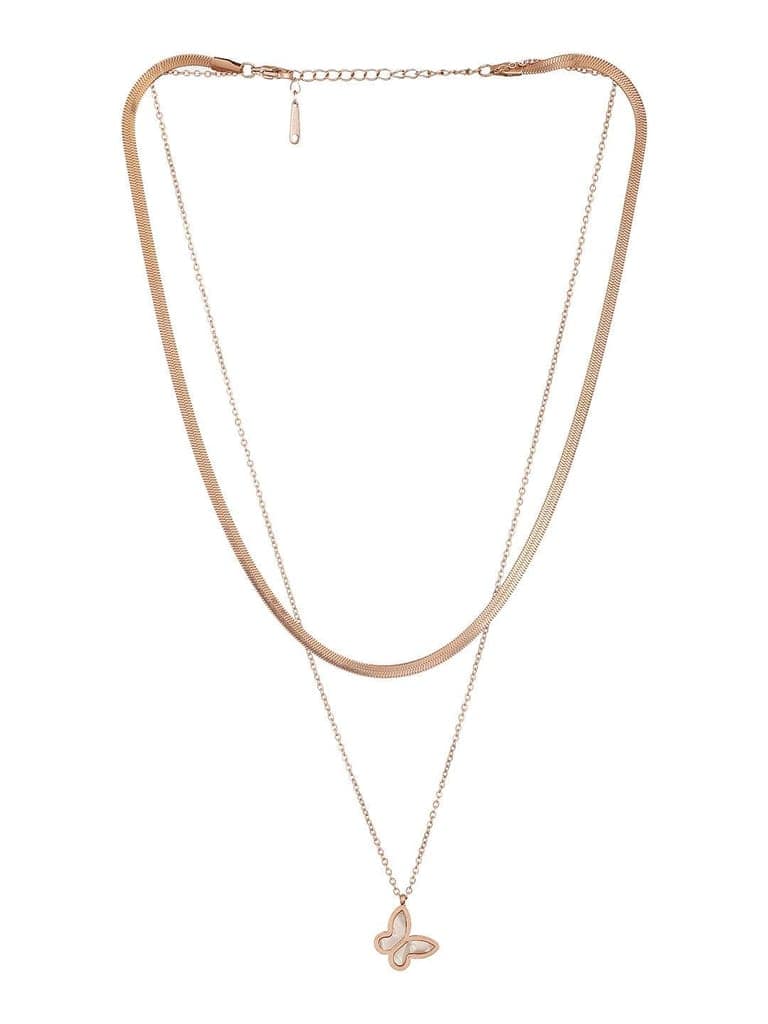 Anti-Tarnish Rose Gold Polish Layered Snake Chain Butterfly Necklace & Chain view 4