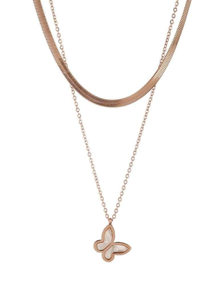 Anti-Tarnish Rose Gold Polish Layered Snake Chain Butterfly Necklace & Chain view 5