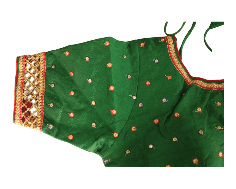 Green Embroidered Cotton Silk Saree Blouse With Zari Border view 3