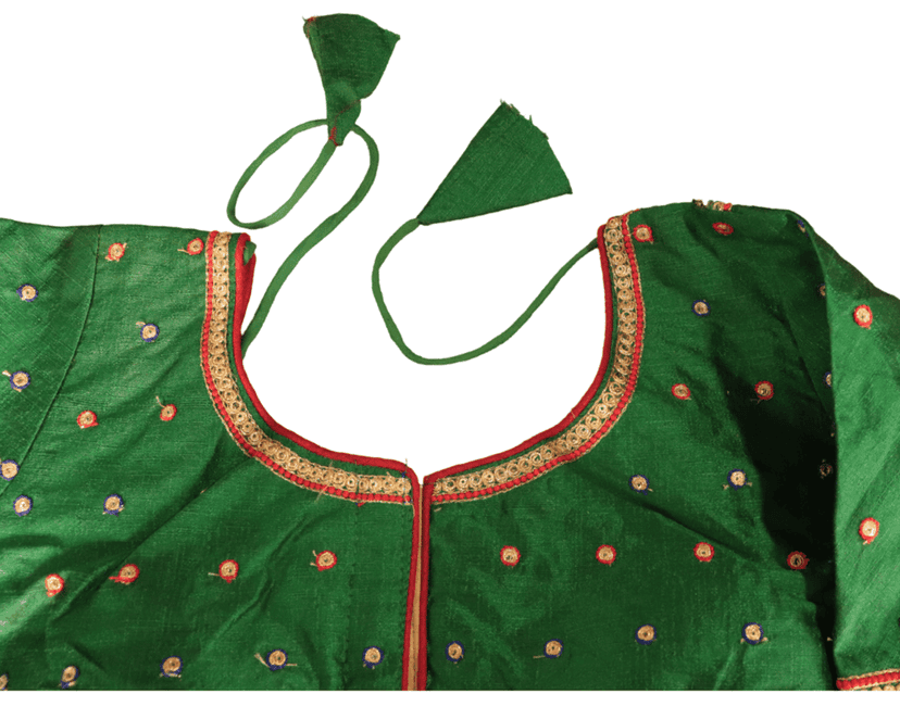 Green Embroidered Cotton Silk Saree Blouse With Zari Border view 5