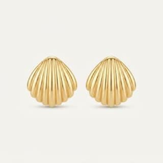 Gold Ribbed Shell Studs | Gold-Tone Anti-Tarnish Imitation Jewellery
