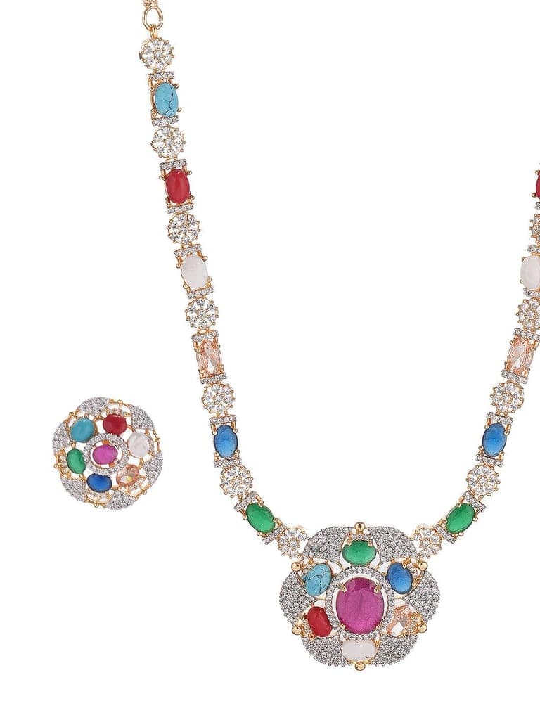 Gold Plated Nav Ratna Zircon Studded Temple Minimal Jewellery Set view 10
