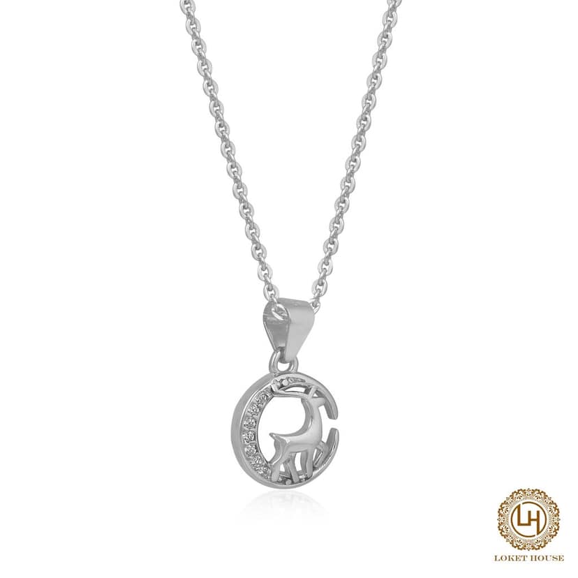 A 925 sterling silver deer design diamond chain pendant view 2