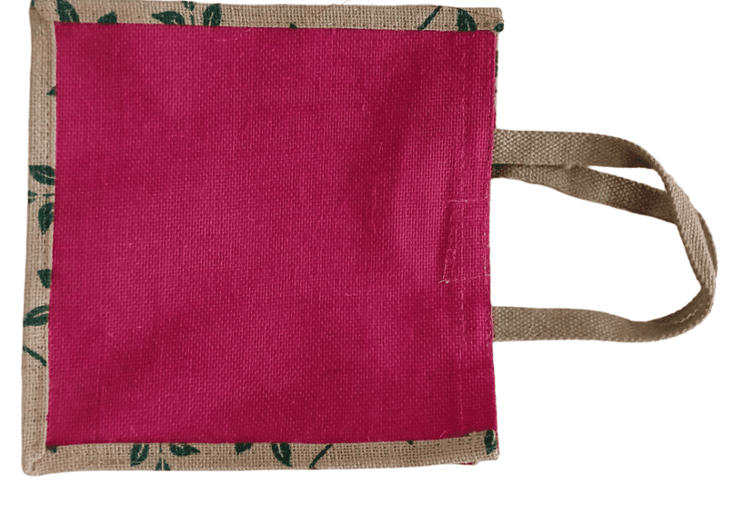 Small Burlap Gift Bag with Green Leaf Print view 2