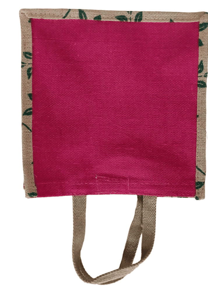 Small Burlap Gift Bag with Green Leaf Print view 3