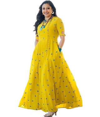 SHREE JEE FABRICS Yellow Rayon Anarkali Kurti