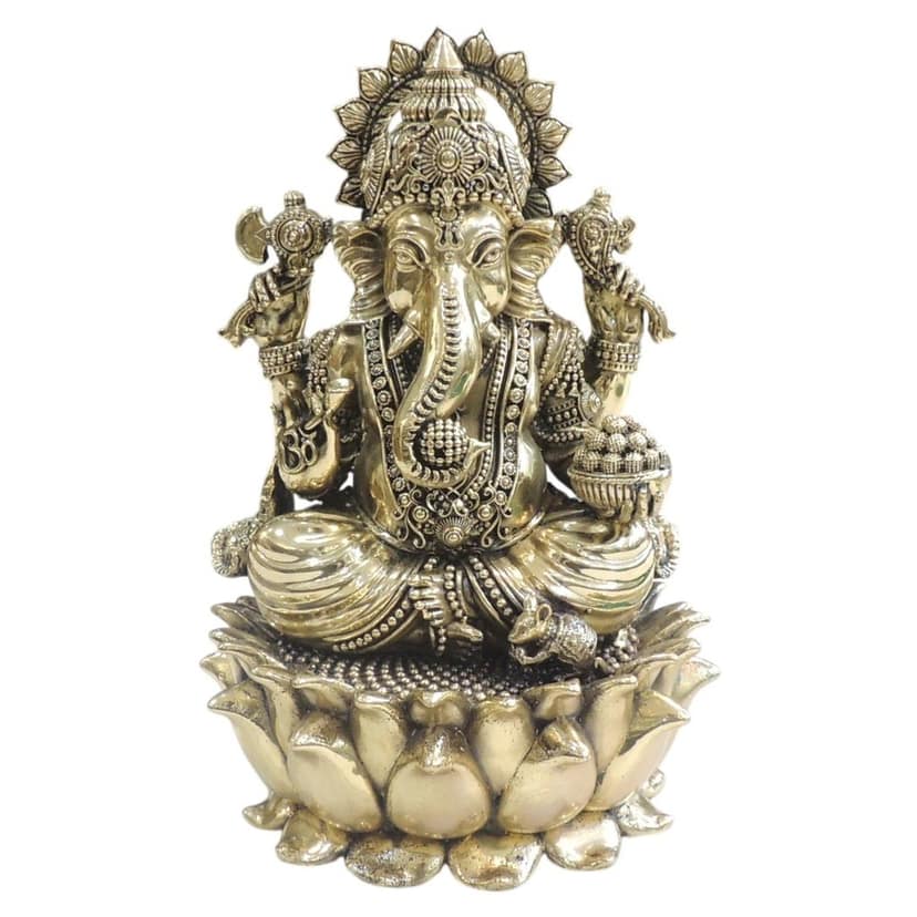 Brass Ganesh Ji Idol Statue for Home Temple, Large Size, Height : 9 Inch (BSMAS1945 G) view 2