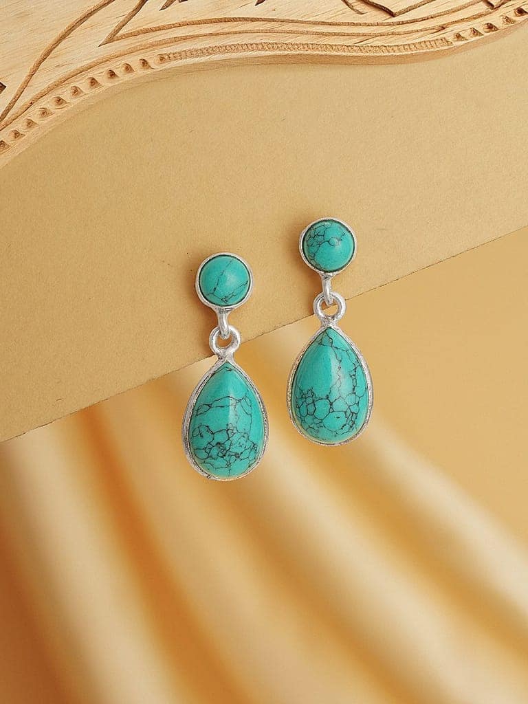 925 Sterling Silver Turquoise Stone Studded Minimal Boho Geometric Drop earrings