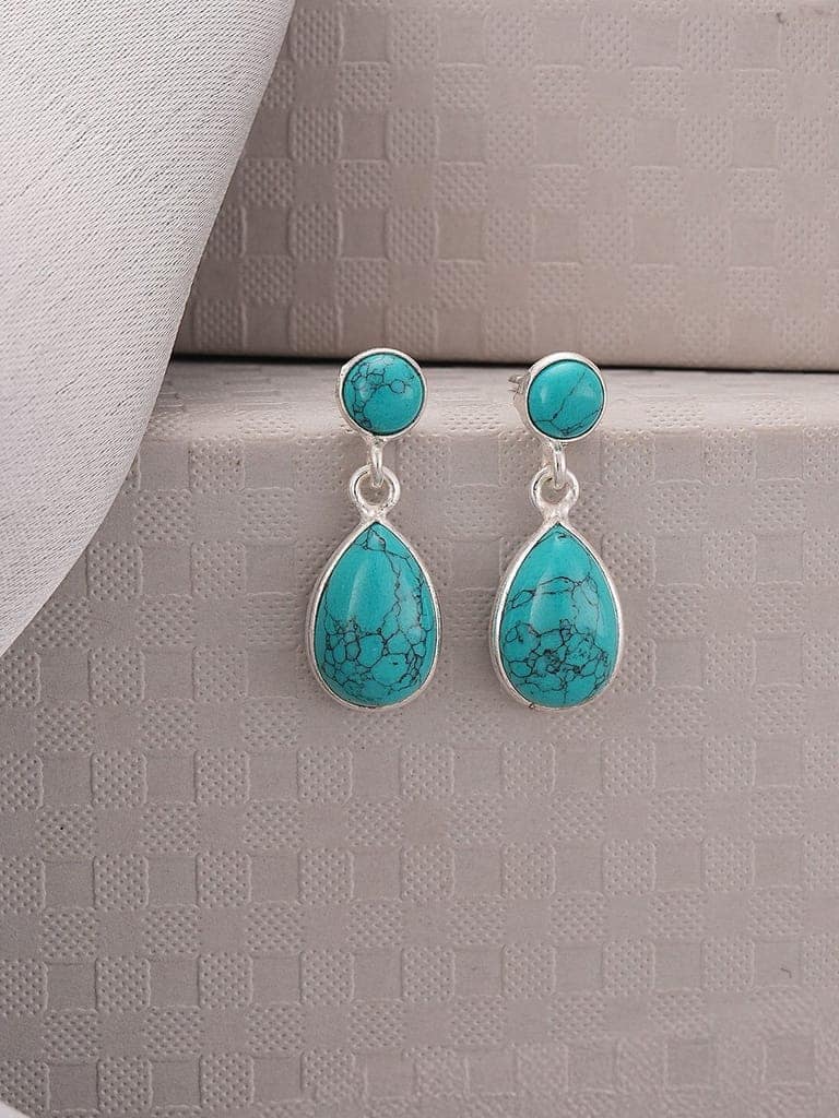 925 Sterling Silver Turquoise Stone Studded Minimal Boho Geometric Drop earrings view 3
