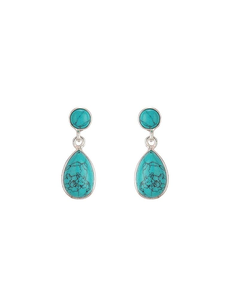 925 Sterling Silver Turquoise Stone Studded Minimal Boho Geometric Drop earrings view 6