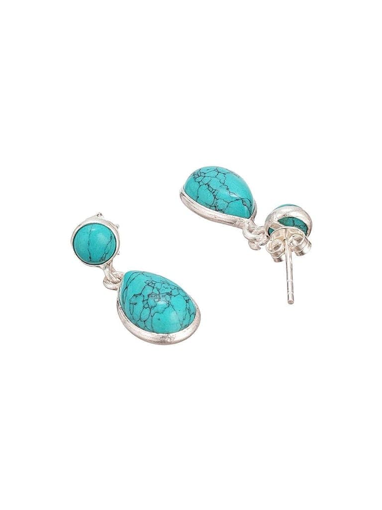 925 Sterling Silver Turquoise Stone Studded Minimal Boho Geometric Drop earrings view 7