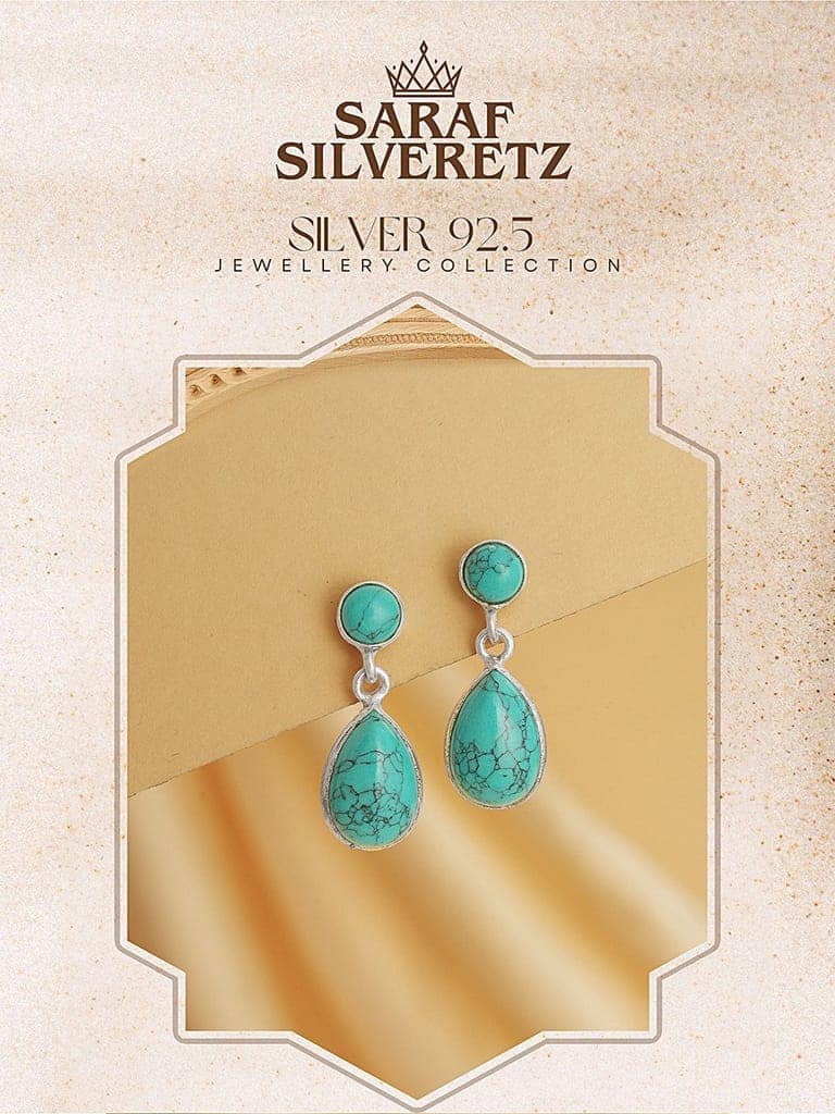 925 Sterling Silver Turquoise Stone Studded Minimal Boho Geometric Drop earrings view 8