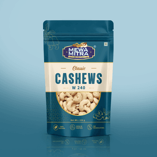 Mewa Mitra Prime Cashews W240 250g | Premium Whole White Kaju | Natural High Protein Dry Fruits