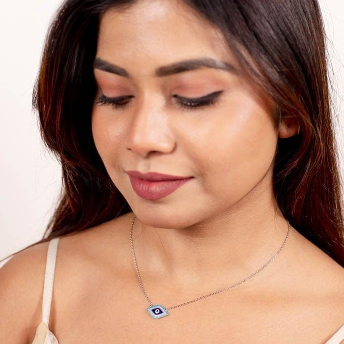 Silver Vibrant Evil Eye Necklace view 2
