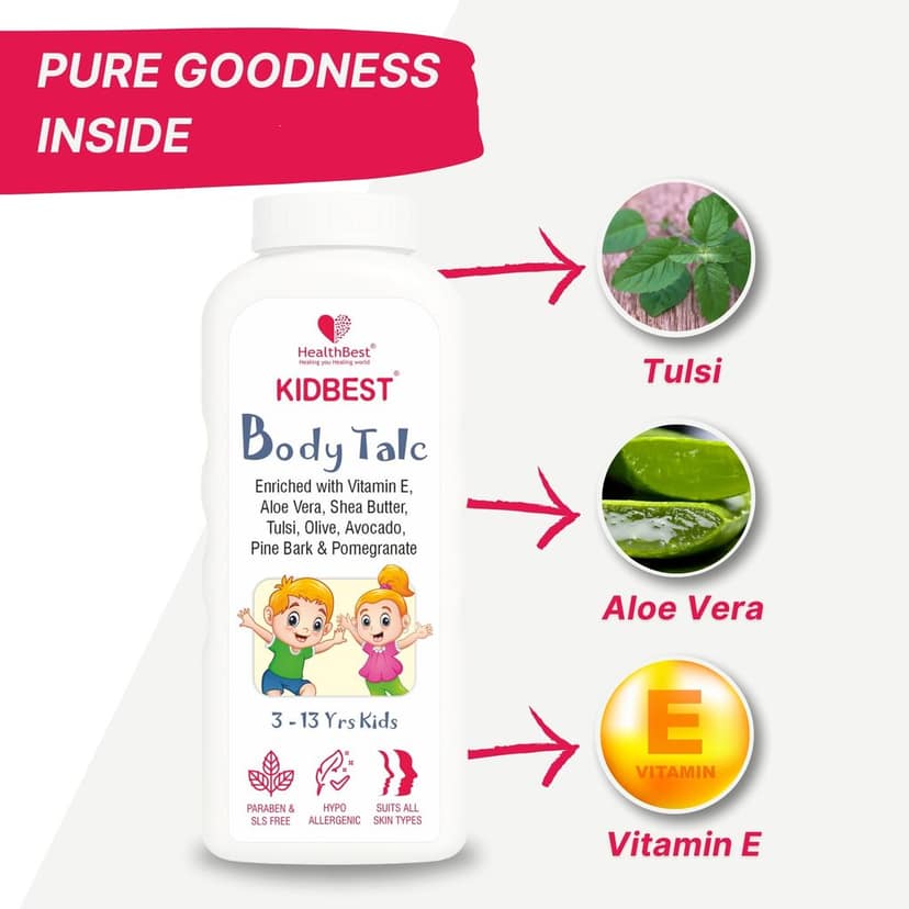 HealthBest Kids Body Powder Normal Skin, Sensitive Skin & Dry Skin, Tear, Paraben, SLS free - 100gm view 4