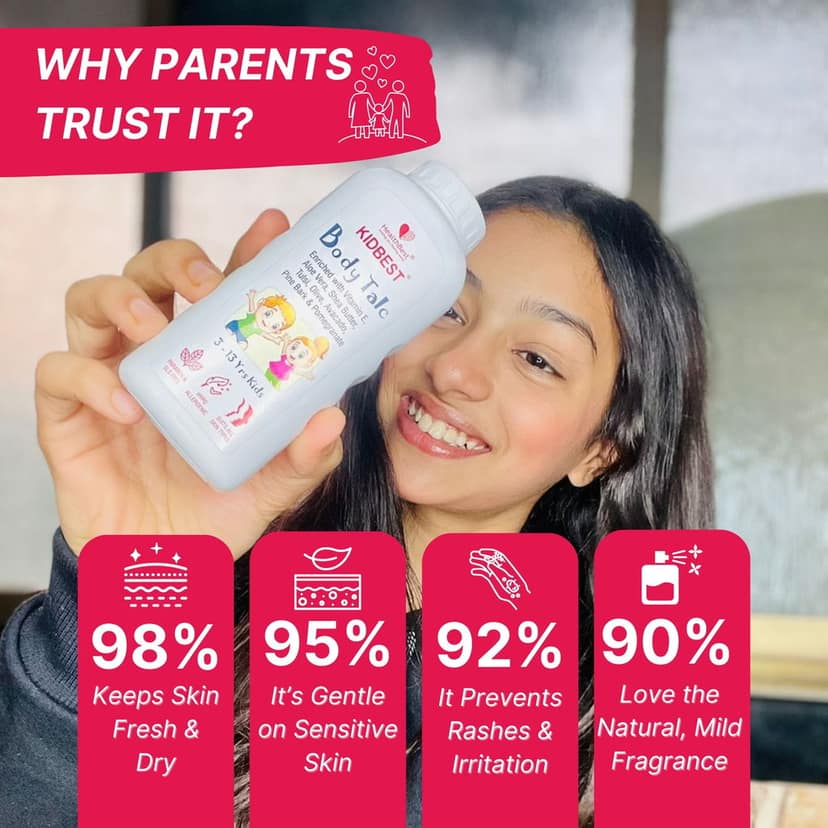 HealthBest Kids Body Powder Normal Skin, Sensitive Skin & Dry Skin, Tear, Paraben, SLS free - 100gm view 5