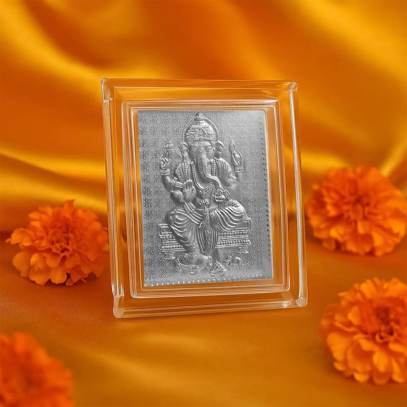 Embossed Silver-Plated Lord Ganesha Photo Frame (1 Pc)