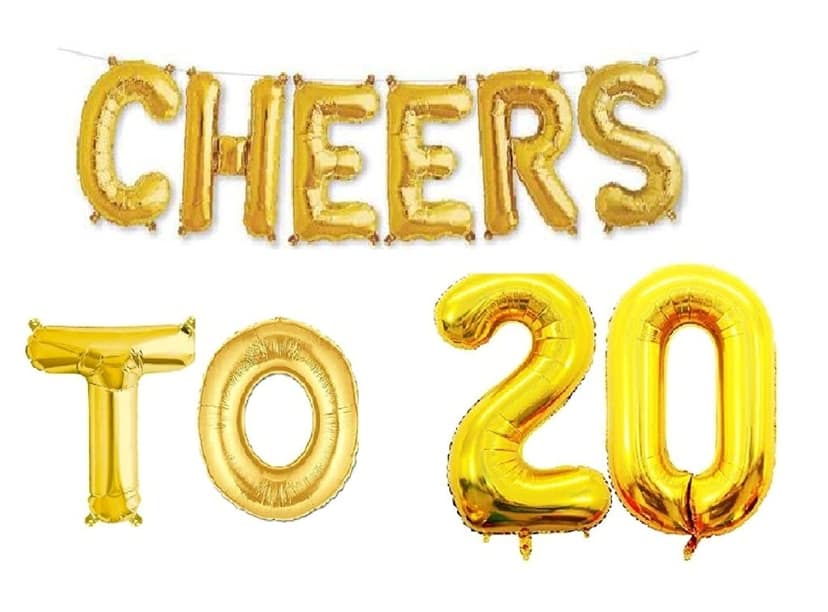 Partyzon Gold Cheers to Birthday Foil Balloon Combo Party Decoration for Anniversary Celebration 16 Inches