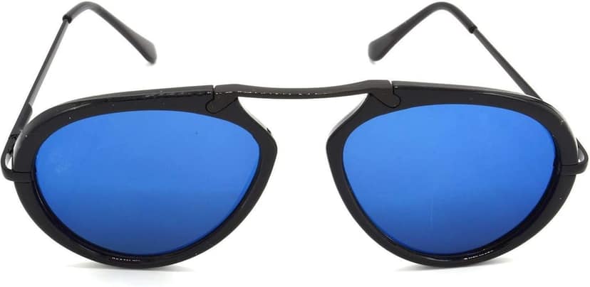 HRINKAR Unisex Wrap-around Sunglasses Black & Silver Frame, Blue & Clear Lens (Medium) - Pack of 2 view 2