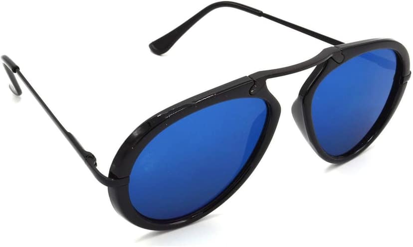 HRINKAR Unisex Wrap-around Sunglasses Black & Silver Frame, Blue & Clear Lens (Medium) - Pack of 2 view 6