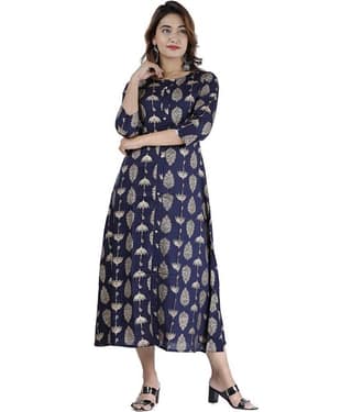 EXPORTHOUSE - Blue Rayon Women's Flared Kurti ( Pack of 1 )