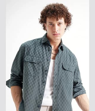 Highlander Cotton Blend Relaxed Fit Shacket Full Sleeves Men's Casual Shirt - Blue ( Pack of 1 )