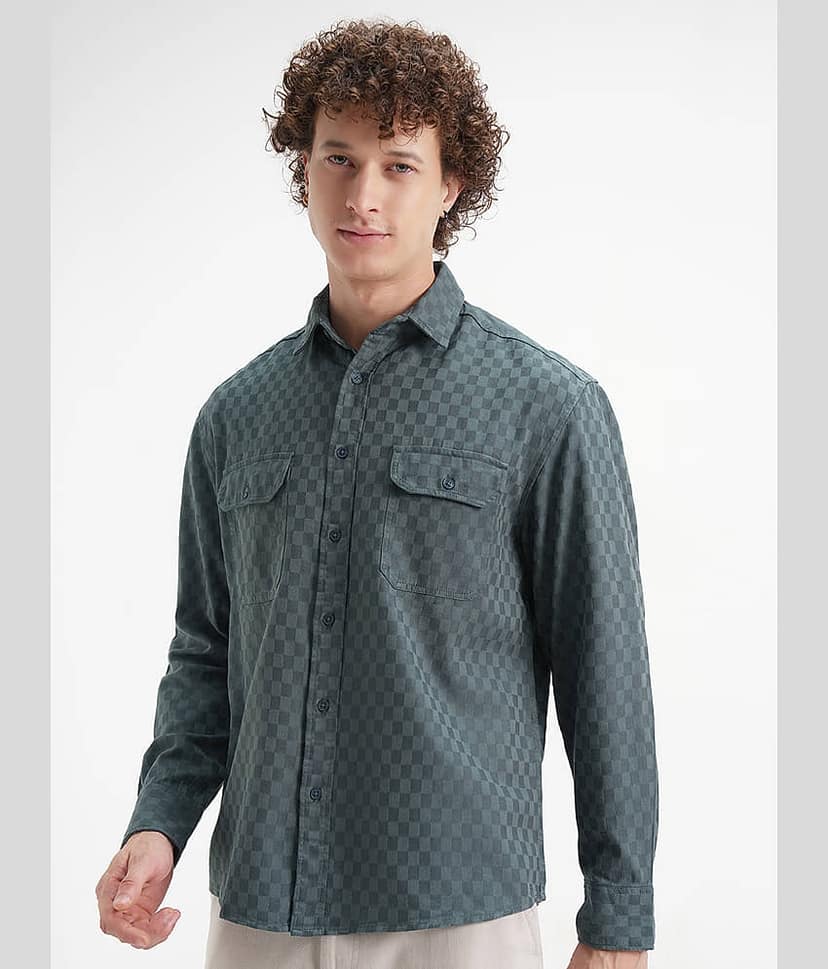 Highlander Cotton Blend Relaxed Fit Shacket Full Sleeves Men's Casual Shirt - Blue ( Pack of 1 ) view 4