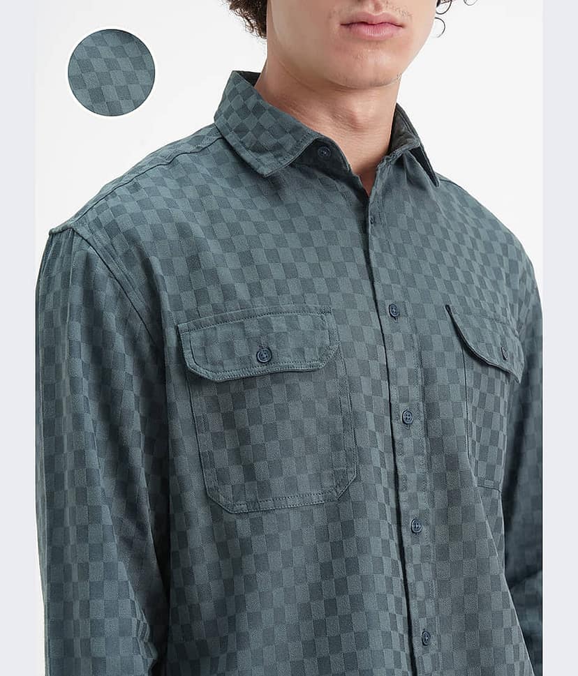 Highlander Cotton Blend Relaxed Fit Shacket Full Sleeves Men's Casual Shirt - Blue ( Pack of 1 ) view 5
