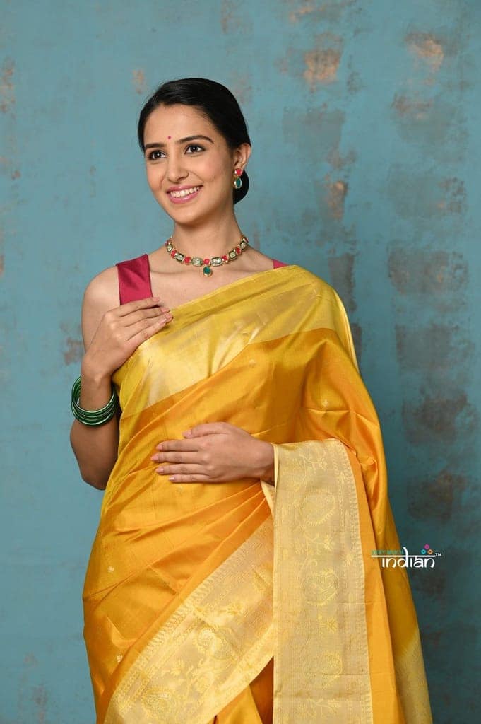 Anokhi ~ Handloom Pure Soft Silk Saree with Designer Pallu ~ Yellow (Limited Edition) view 4