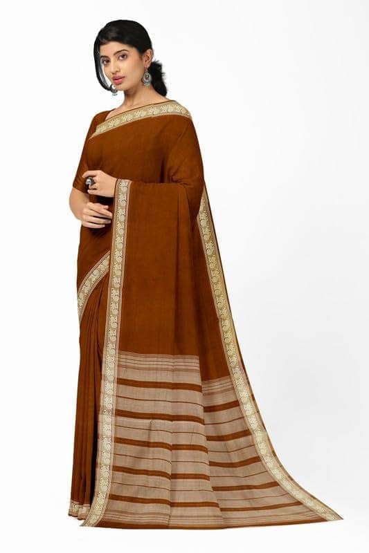 APCO Handloom (A Andhra Pradesh Govt Emporium)- Women's Traditional Pure Handloom Bandar/Polavaram Brown Cotton Saree | PBS0069 view 2