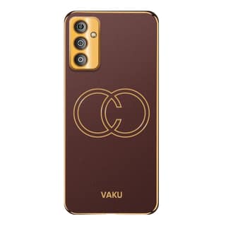 Vaku Luxos Skylar Back Cover Case for Samsung Galaxy F23 5G with Leather Pattern Design Gold Electroplated Soft TPU Cover, Shockproof Protective Case - Brown