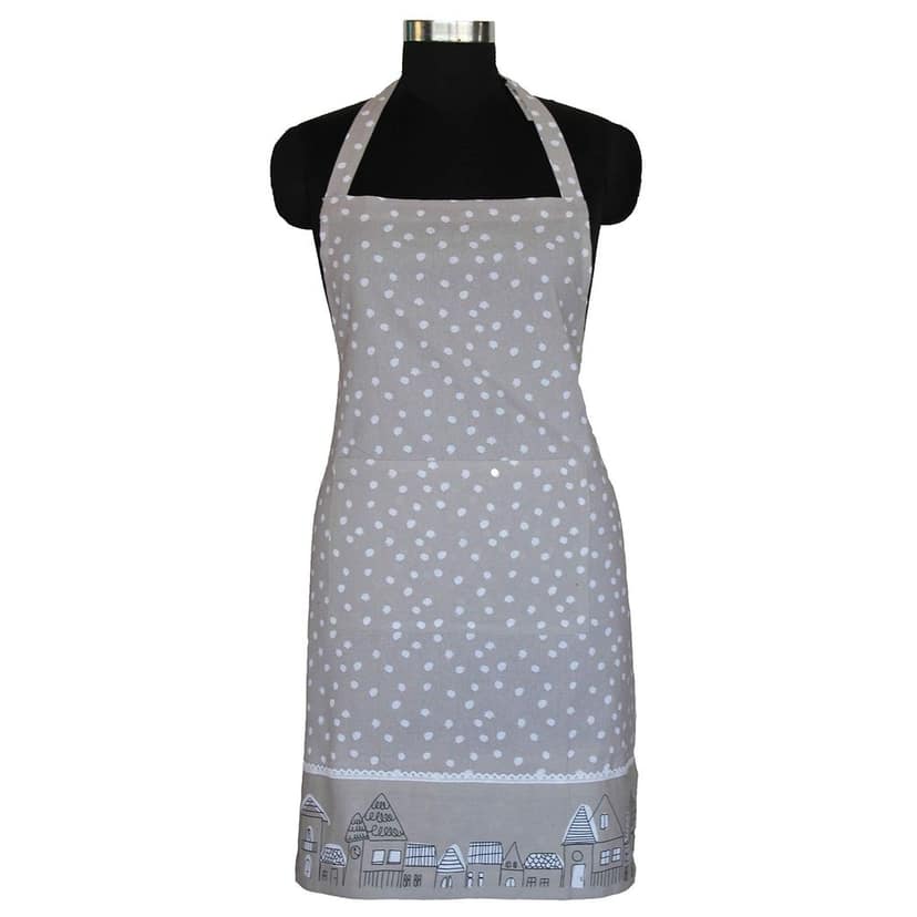 AIRWILL, 100% cotton designer aprons, sized 65cm in width and 80cm in length with 1 center pocket, adjustable buckle on top and 2 long ties on both 2 sides. Pack of 1 piece.