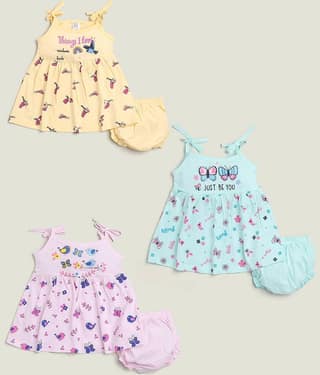 Mars Infiniti Pack of 3 Baby Girls Cotton Frock ( Yellow & Pink )